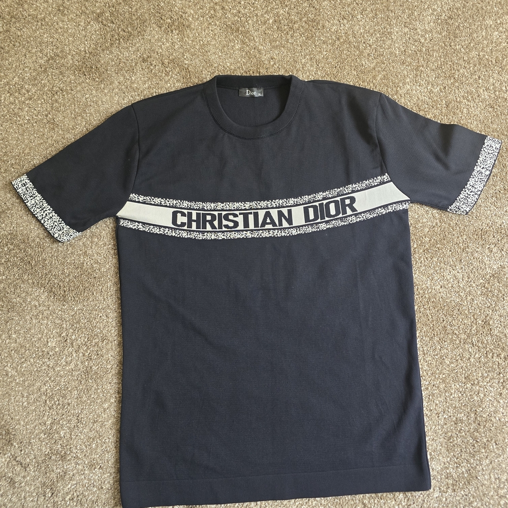 Dior Men’s Black T-Shirt with White Christian Dior Chest Stripe